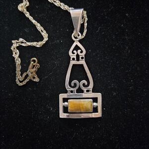 Artisan Modernist Sterling Silver & Agate Necklace 19"